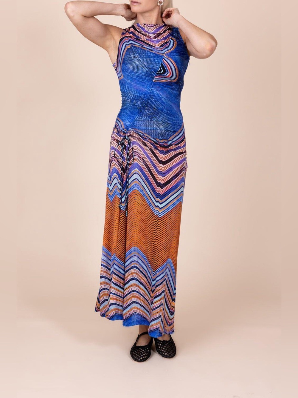 Ulla Johnson Natalia Ruched Lyocell Maxi Dress – Neptune Print – Size P - Picture 3 of 13
